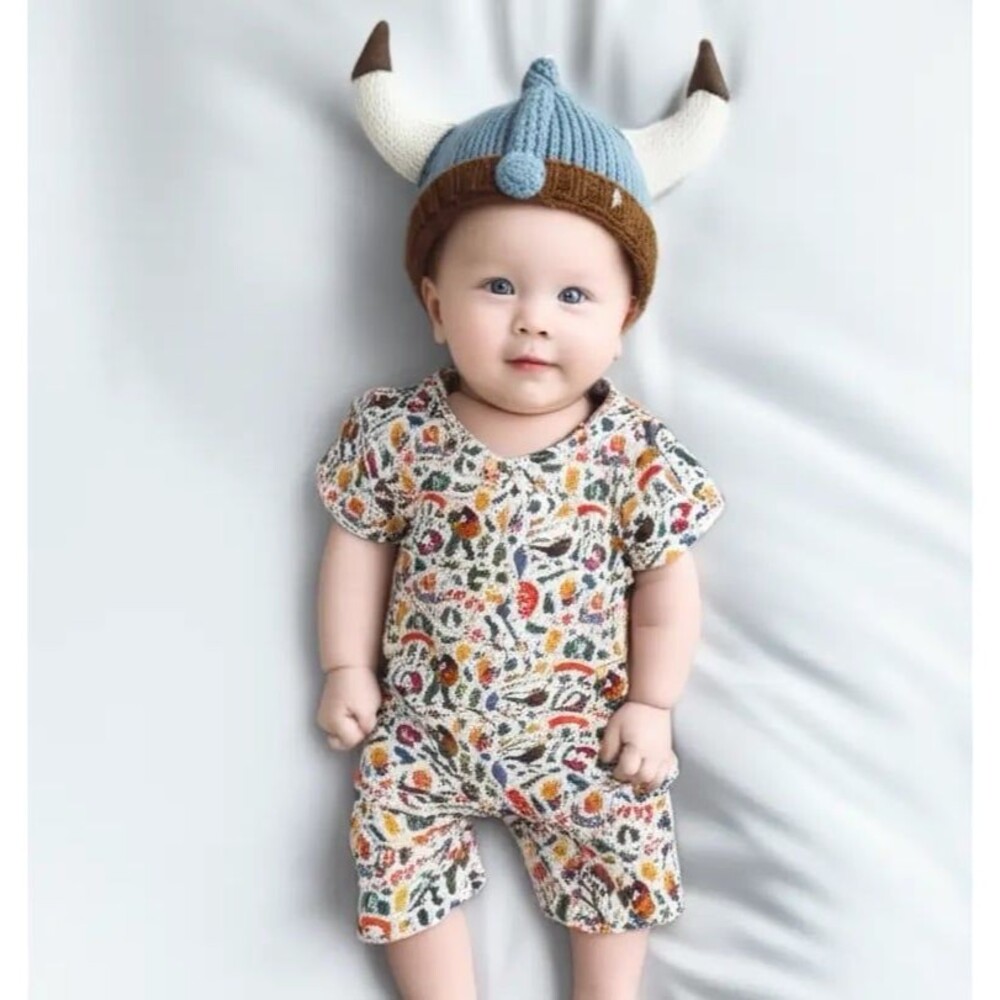 Sweetie Peach Bamboo Vikings Shortie Romper 18/24m